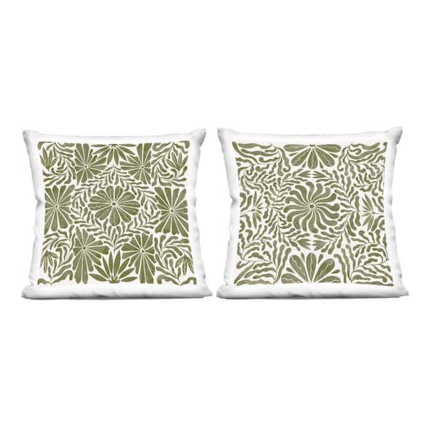 Stupell Industries Patterned Wavy Flowers Green Floral Polyester 18 in. X 18in. Throw Pillow, Set of 2