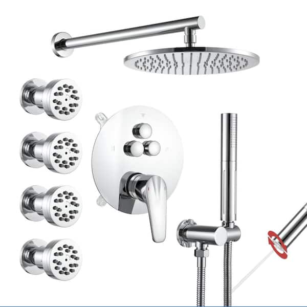 Vanfoxle AR3W Single Handle 1-Spray 3 Spray Patterns Shower Faucet 1.8 GPM with Pressure Balance, 10 in. Shower Head Chrome