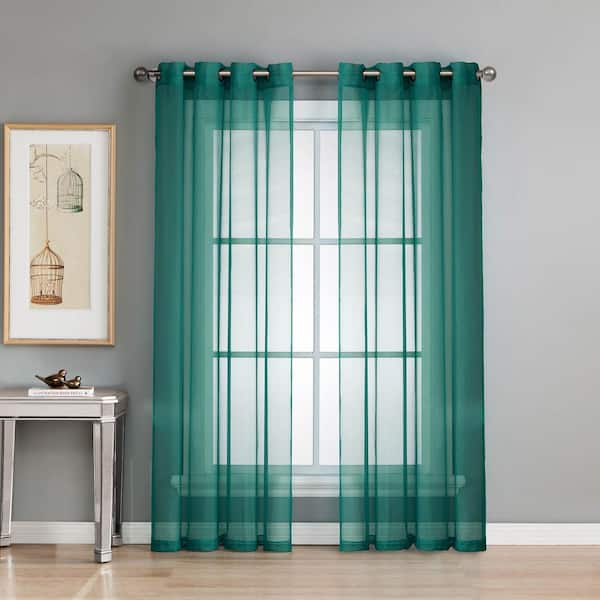 Window Elements Grey Teal Extra Wide Grommet Sheer Curtain - 56 in. W x 90 in. L