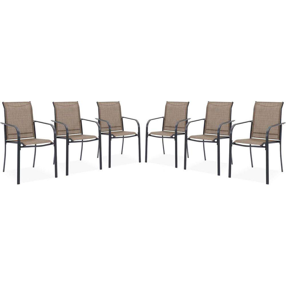 Black Frame All-Weather Stackable Metal Outdoor Patio Chairs with Brown Textilene Fabric for Lawn, Garden (6-Pack) price history on PriceWatchPro