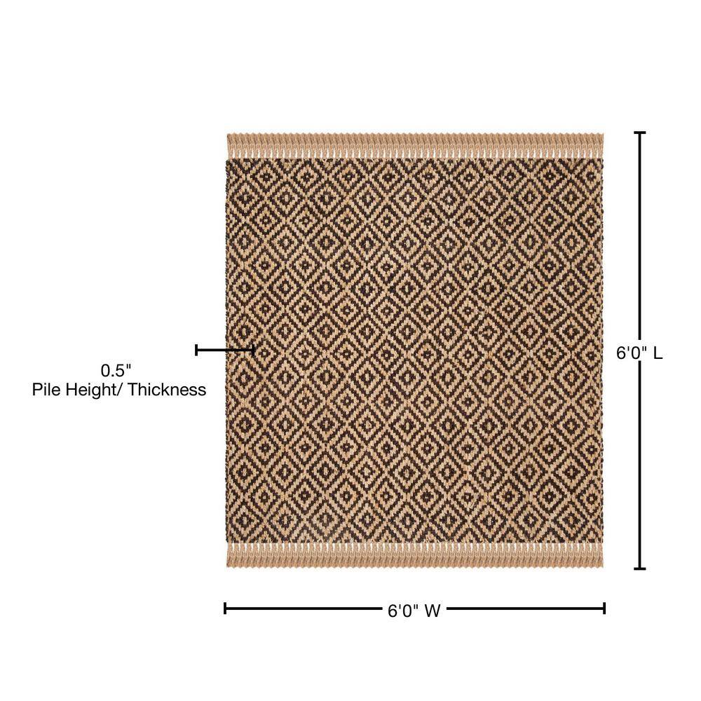Hand-Knotted Brown and Natural Jute Square Area Rug