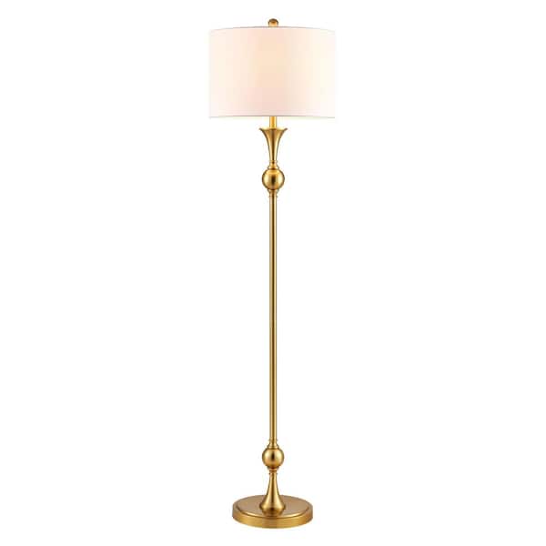 60 in. Brushed Gold 1-Light Standard Floor Lamp for Living Room with Fabric Drum Shade