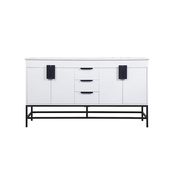 Unbranded Timeless Home 22 in. W x 60 in. D x 33.5 in. H Bath Vanity in White with Ivory White Engineered Stone Top