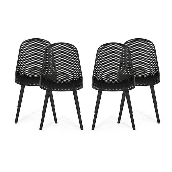 Noble House Posey Black Plastic Outdoor Patio Dining Chair (4-Pack)