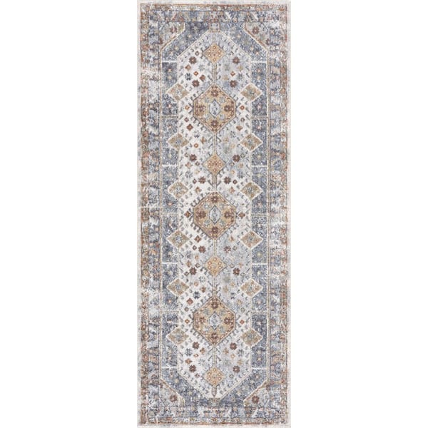 HAUTELOOM Afya 3 ft. x 10 ft. Dark Blue/Light Blue/Rust Area Rug