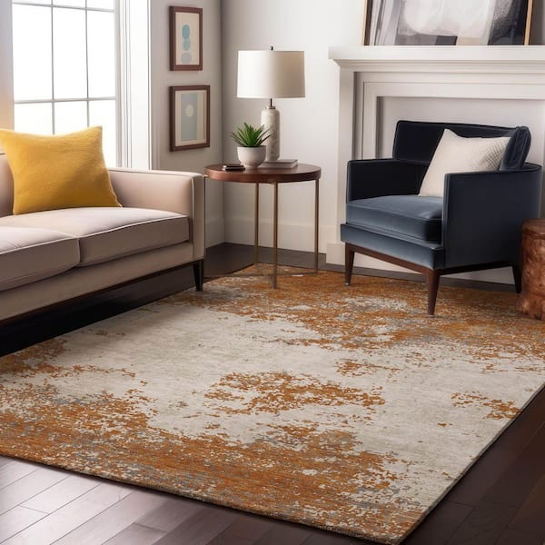 Mayfield Premium Machine Washable Abstract AMF1027 Copper 9 ft. x 12 ft. Area Rug