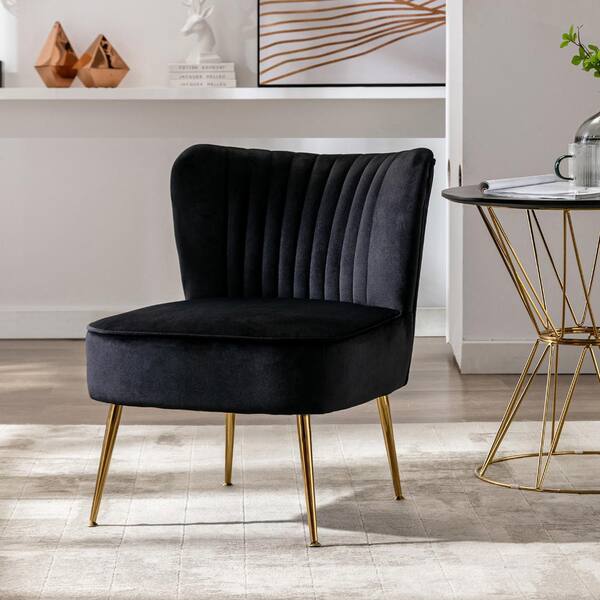 Trinity 22 in. Black Velvet Channel Tufted Accent Side Chair
