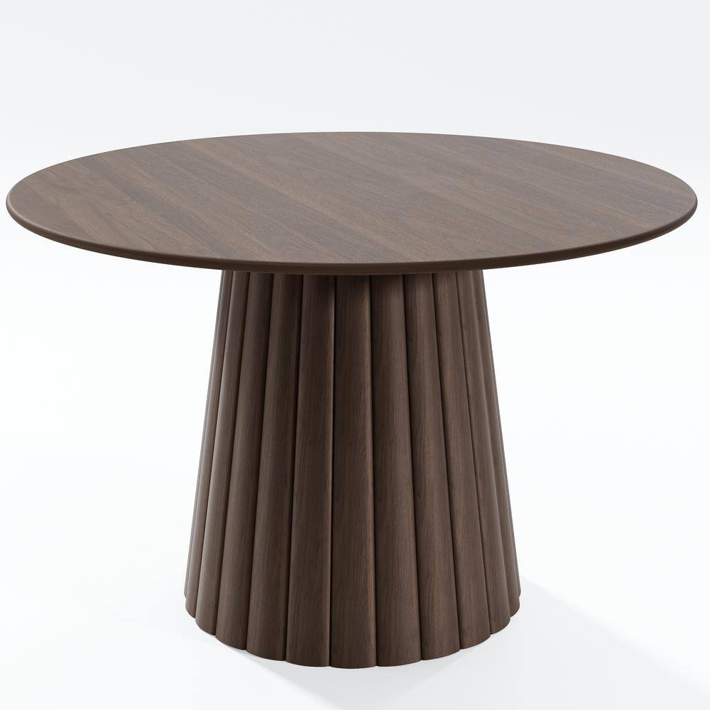 Round Walnut Wood 46 in. Column Base Dining Table Seats 4
