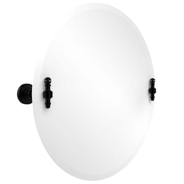 Allied Brass Retro-Dot Collection 22 in. x 22 in. Frameless Round Single Tilt Mirror with Beveled Edge in Matte Black