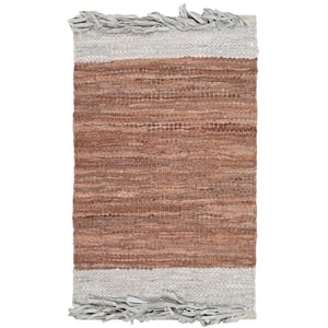 Vintage Leather Light Gray/Brown Doormat 2 ft. x 4 ft. Solid Area Rug