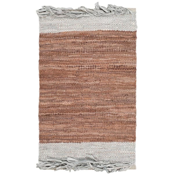 SAFAVIEH Vintage Leather Light Gray/Brown Doormat 2 ft. x 4 ft. Solid Area Rug
