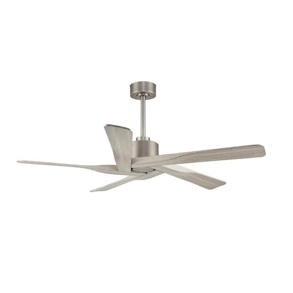 WINGBO 64 in. 6 Fan Speeds Ceiling Fan in Nickel and Wood Grain without Light (5 Blades)