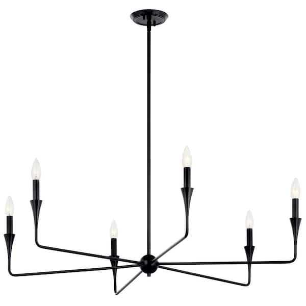 KICHLER Alvaro 40.25 in. 6-Light Black Modern Candle Chandelier for Dining Room