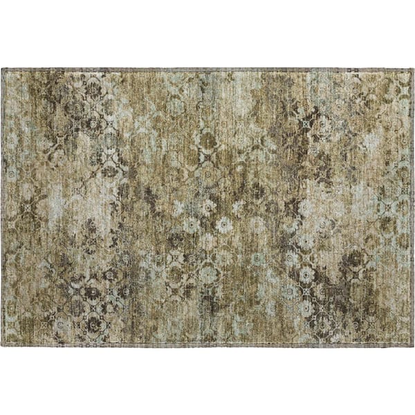 Mayfield Premium Machine Washable Abstract AMF2433 Khaki 2 ft. x 3 ft. Accent Rug