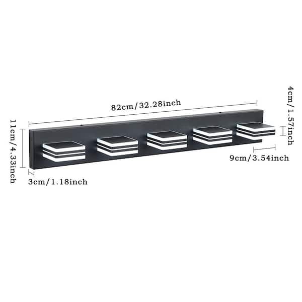 5-Lights Acrylic Matte Black LED Bathroom Vanity Lights Over Mirror, Modern Black Vanity Lights
