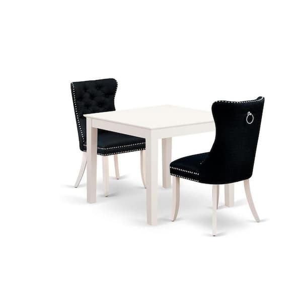 East West Furniture 3-Piece Linen White Finish Square Solid Wood Top Dining Table Set