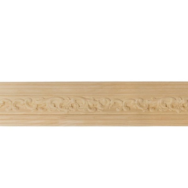 Ekena Millwork 2-3/8 in. x 94-1/2 in. x 2-1/4 in. Unfinished Wood Maple Medway Carved Crown Moulding