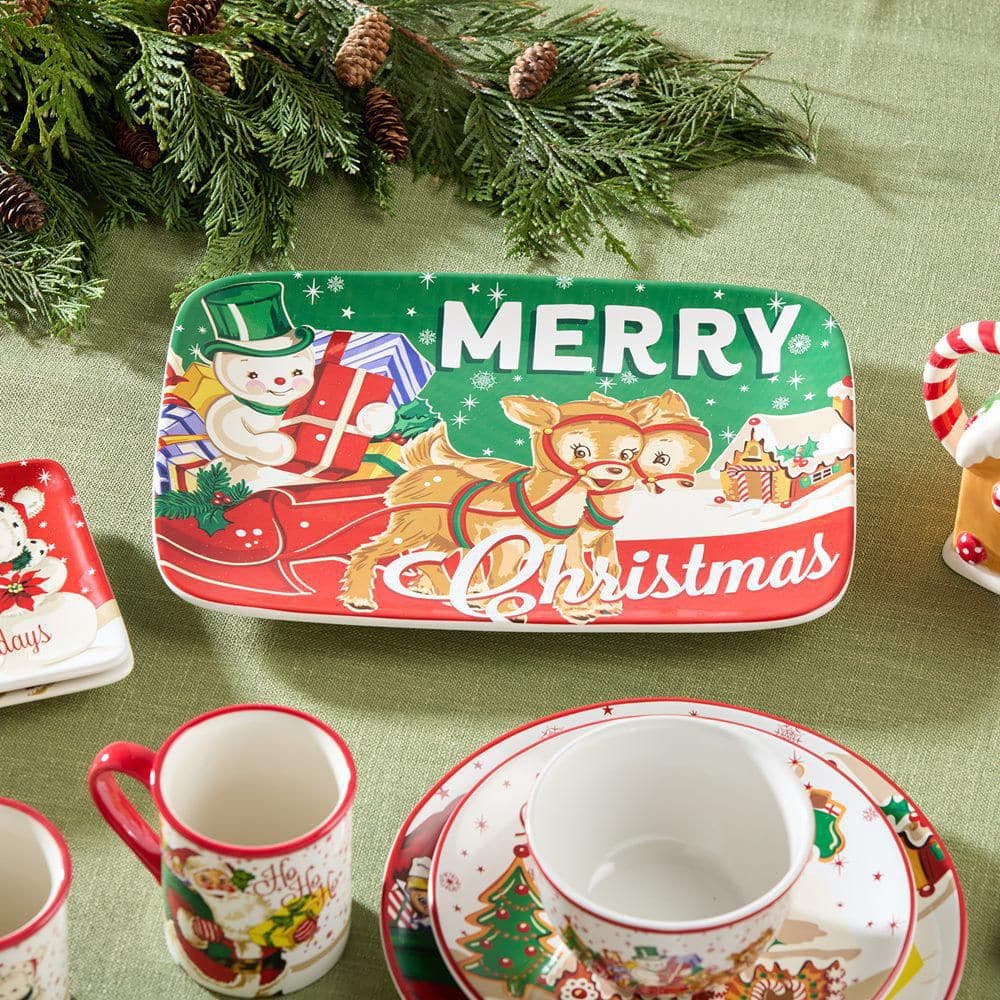 食器   Christmas2008 Certified International Santa's Retro Christmas 14 in. Rectangular