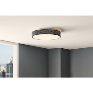 15.5 in. Black Round LED Flush Mount with Perforated Design and Night Light Feature Adjustable CCT 1600 Lumens Dimmable