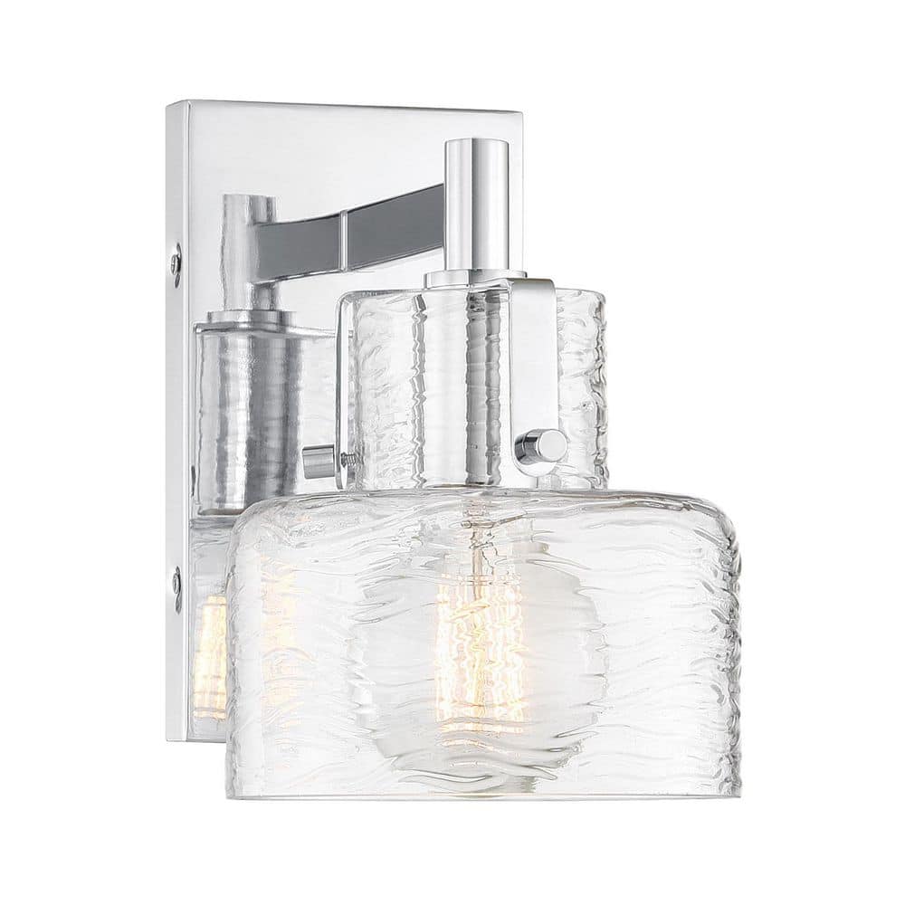Dover 6 in. W x 9 in. H 1-Light Chrome Contemporary Wall Sconce with Clear Crinkle Glass Shade price history on PriceWatchPro