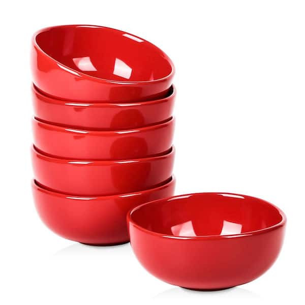 26 fl. oz. Red Ceramic Cereal Bowl (Set of 6), for Rice Dessert Cream, Chip Resistant, Dishwasher and Microwave Safe