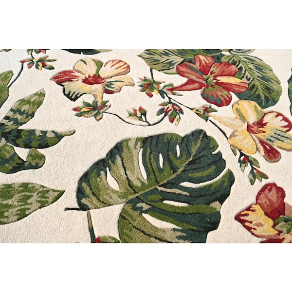 Kai Ivory 8 ft. Round Tropical Hand-Tufted Wool Area Rug