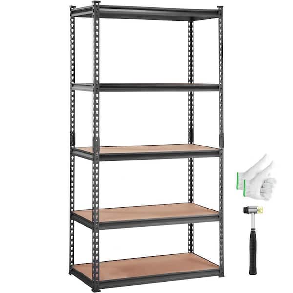 5-Tiers Heavy Duty Metal Garage Storage Shelving Unit in Black with MDF Board (36 in. W x 72 in. H x 18 in. D)