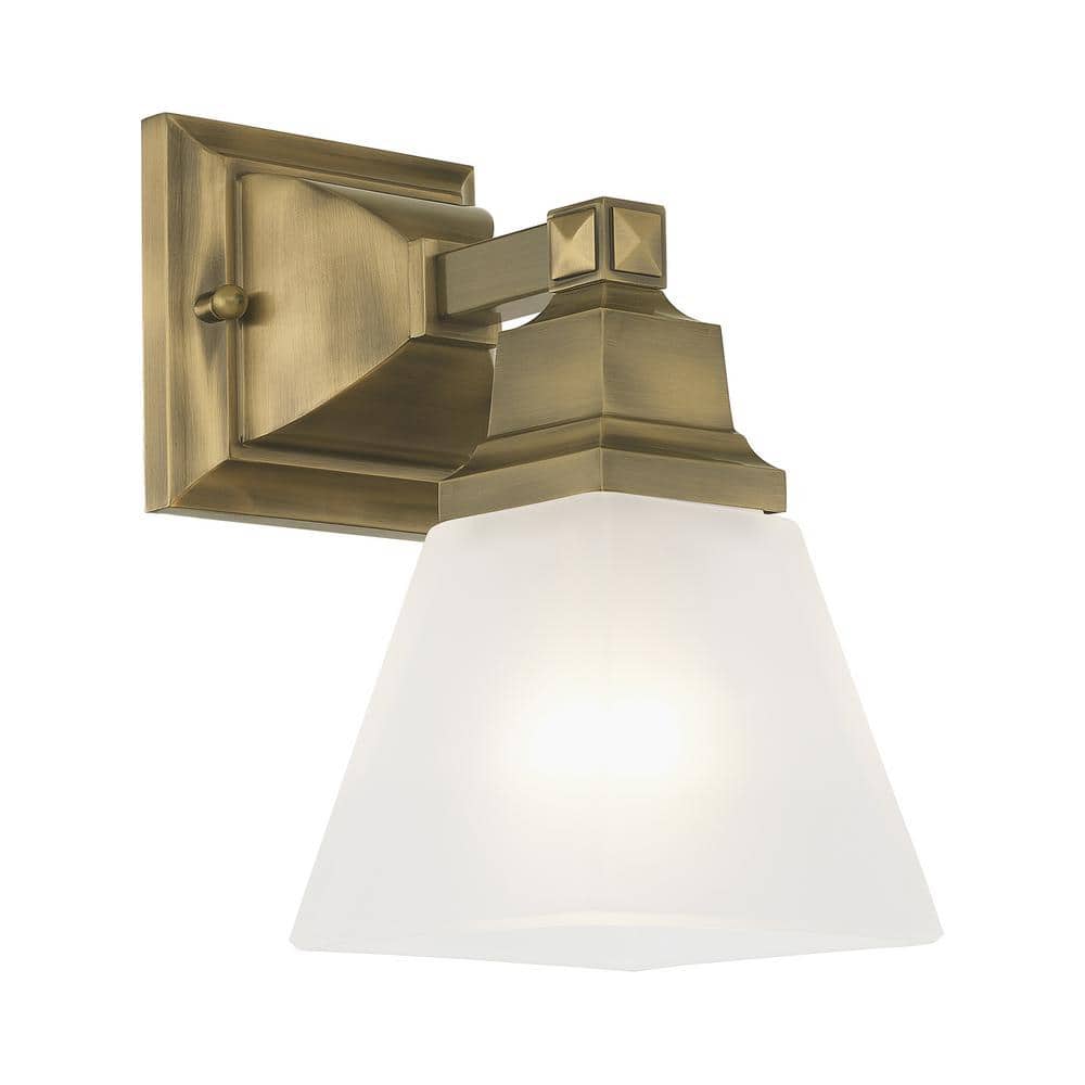 Antique Brass Wall Sconce with Satin Glass Shade