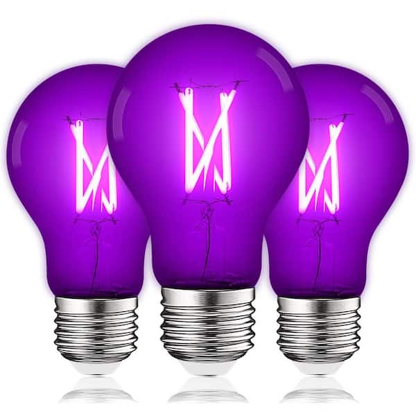 LUXRITE 60-Watt Equivalent A19 Edison LED Purple Light Bulb, 4.5W, Colored Glass Filament, UL, E26 Base, Indoor Outdoor 3 Pack