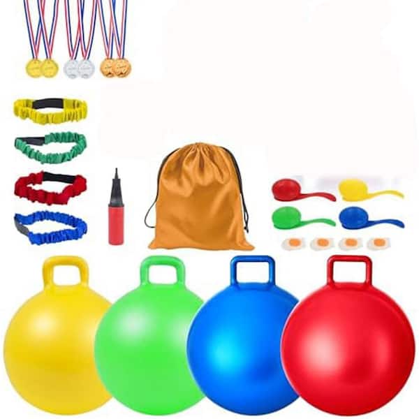 9.21 in. W x 7.99 in. D x 7.01 in. H Outdoor Carnival Game Set with Bouncy Balls, Race Bands and Egg-Spoon Kits