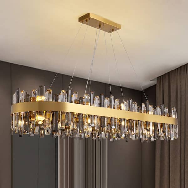 51.2 in. Dimmable 20-Light Crystal Chandelier Modern Gold and Gray Ellipse Chandelier with Gray Crystal Accents