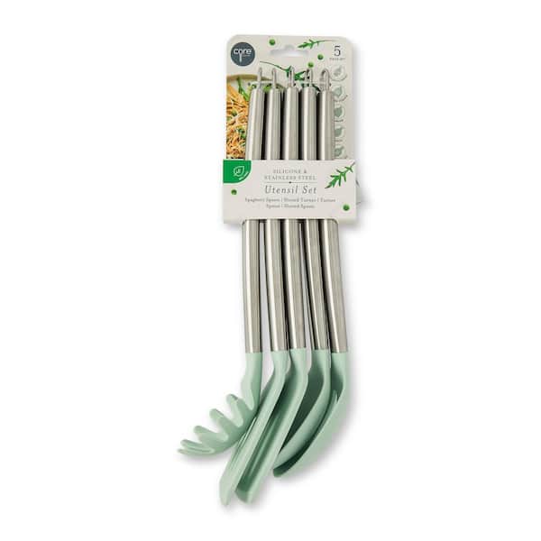 Green 5 Pieces Silicone/Stainless Steel Utensil Set