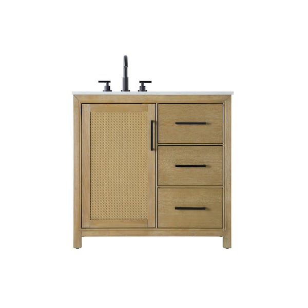 36 in. Single Sink Linen Oak Bath Vanity with White Engineered Marble Top