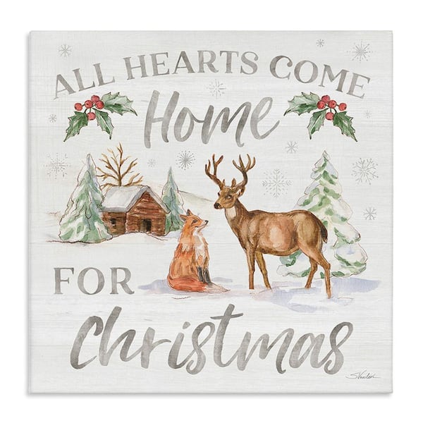 Stupell Industries Home For Christmas Phrase bySilvia Vassileva 1 Piece Unframed Graphic Print Animal Poster Art Print 24 in. x 24 in.