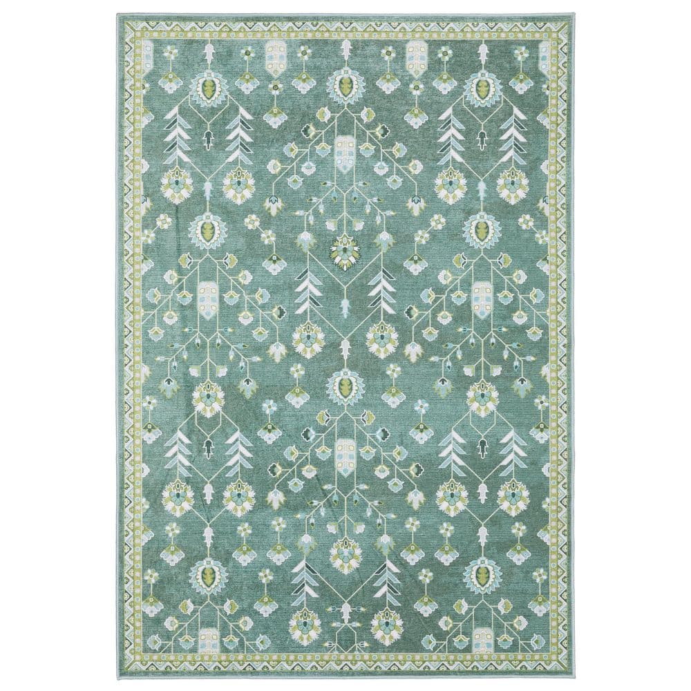 Atlantis Teal/Green 10 ft. x 13 ft. Traditional Floral Polyester Machine Washable Indoor Area Rug price history on PriceWatchPro