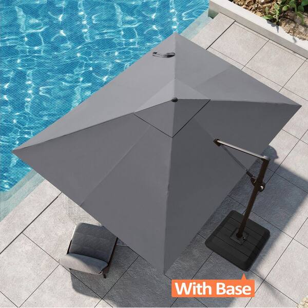Pellebant 12 ft. x 9 ft. Aluminum Outdoor Cantilever Umbrella Offset 360° Rotation Patio Umbrella in Dark Gray with a Base
