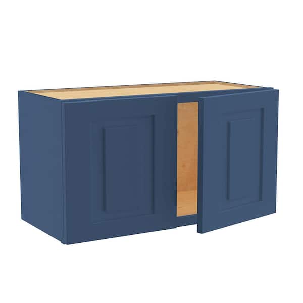 Home Decorators Collection Grayson 27 in. W x 12 in. D x 15 in. H Assembled Plywood Wall Bridge Kitchen Cabinet in Mythic Blue with Soft Close