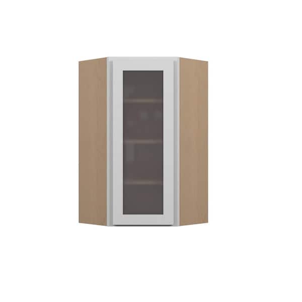 Bedford Shaker 27 in. W x 42 in. H x 15 in. D in Painted White Plywood Assembled Frosted Glass Corner Diagonal Wall