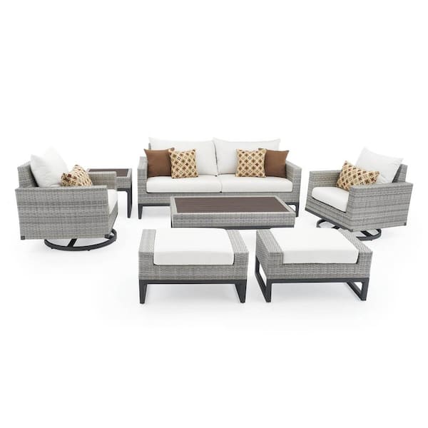 RST BRANDS Milo Grey 7-Piece Wicker Motion Patio Deep Seating Conversation Set with Sunbrella Moroccan Cream Cushions