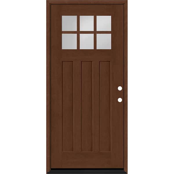 Steves & Sons Regency 32 in. x 80 in. 6-Lite Top Lite Clear Glass LHIS Chestnut Stain Mahogany Fiberglass Prehung Front Door