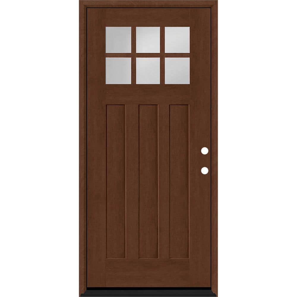 Regency 36 in. x 80 in. 6-Lite Top Lite Clear Glass LHIS Chestnut Stain Mahogany Fiberglass Prehung Front Door price history on PriceWatchPro