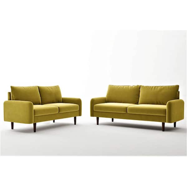 US Pride Furniture Vivo Golden Yellow Velvet Living Room Set Sofa and Loveseat European Style (2-Piece)