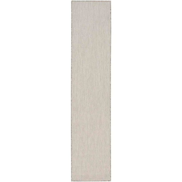 Courtyard Ivory/Silver 2 ft. x 10 ft. Kitchen Runner Solid Geometric Contemporary Indoor/Outdoor Area Rug