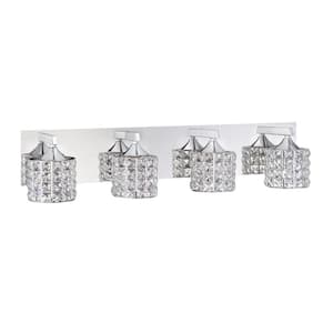 LUSTRA 28 in. 4 Light Chrome, Clear Vanity Light with Clear Metal, Glass Shade