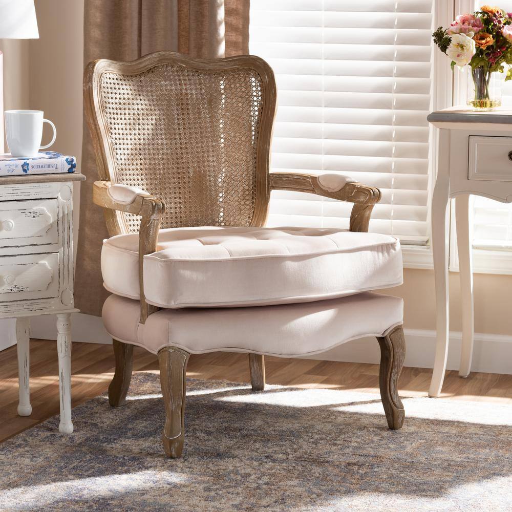 Vincent Tall Backrest Beige Linen & Birch Wood Accent Chair