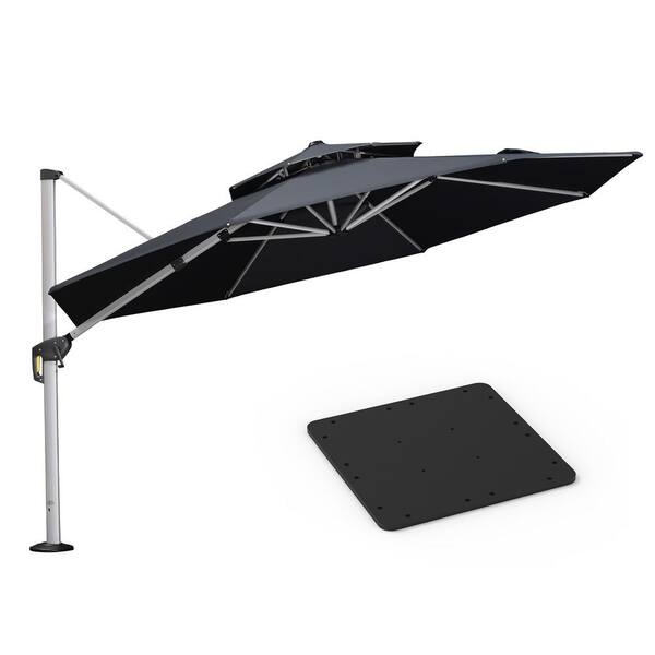 PURPLE LEAF 12 ft. Octagon High-Quality Aluminum Cantilever Polyester Outdoor Patio Umbrella with Base Plate, Gray