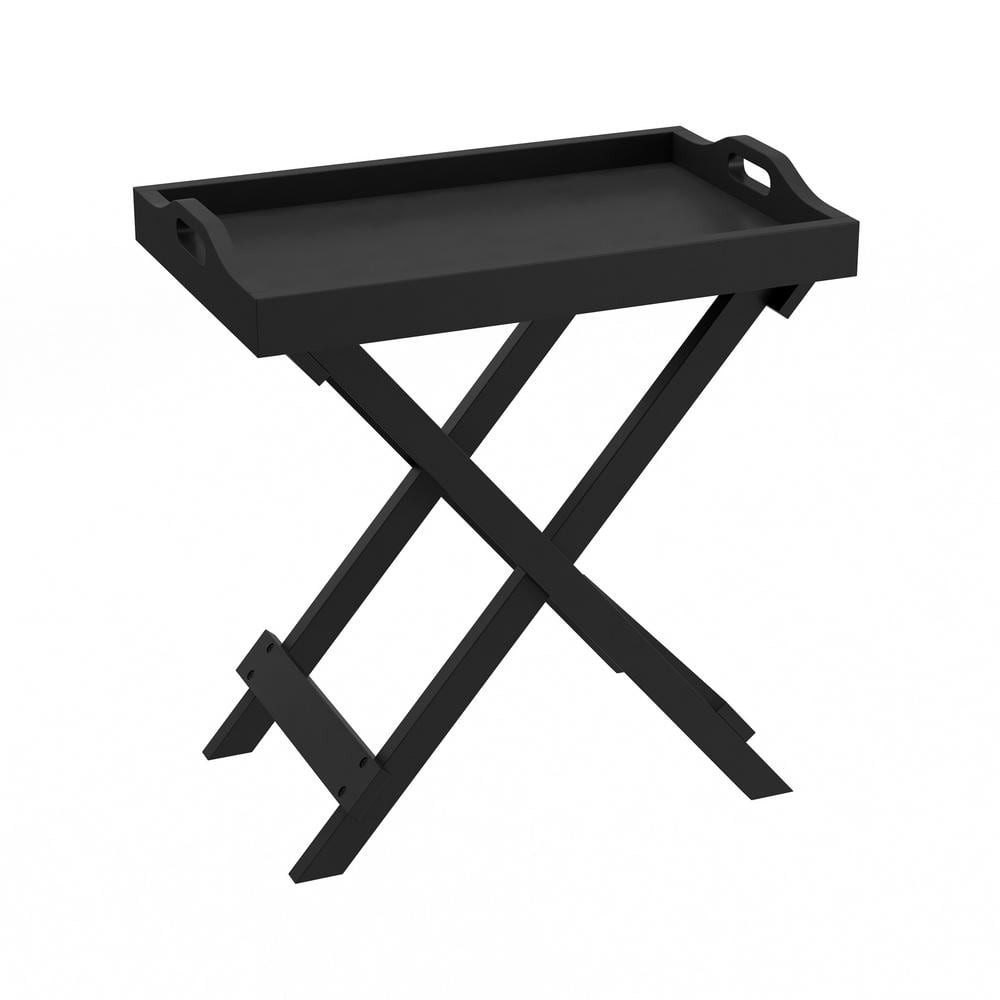 Black Wooden Folding End Table with Removable Tray - thumbnail 6