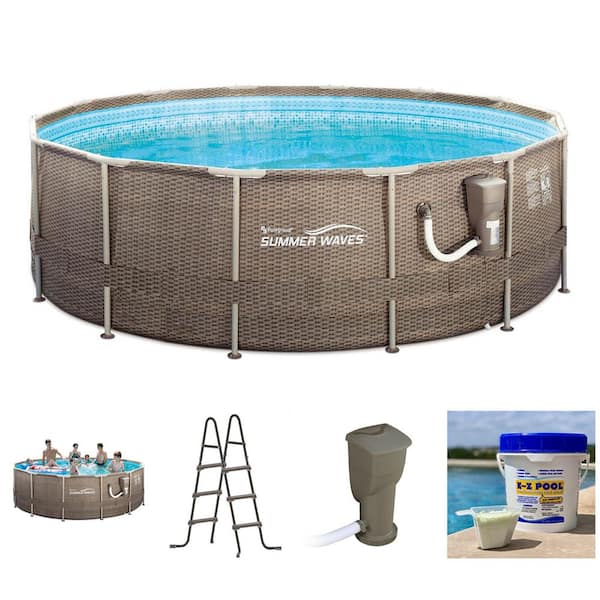 Summer Waves P20014482 14 ft. x 48 in. Round Frame Above Ground Swimming Pool Set