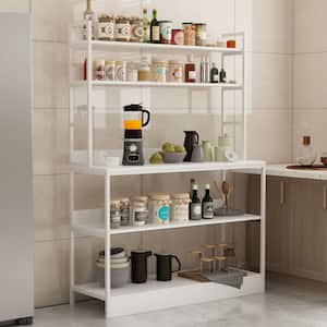 15.7 in. D White Wood 5-Tiers Standing Baker's Racks with Storage Shelves Metal Frame Kitchen Organizer Rack