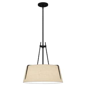 Dainolite Trapezoid 3-Light Black Frame Pendant with Cream Fabric